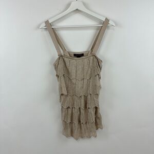 White House Black Market Sweater Knit Tank Top sz S Tiered Gold Pointelle Knit